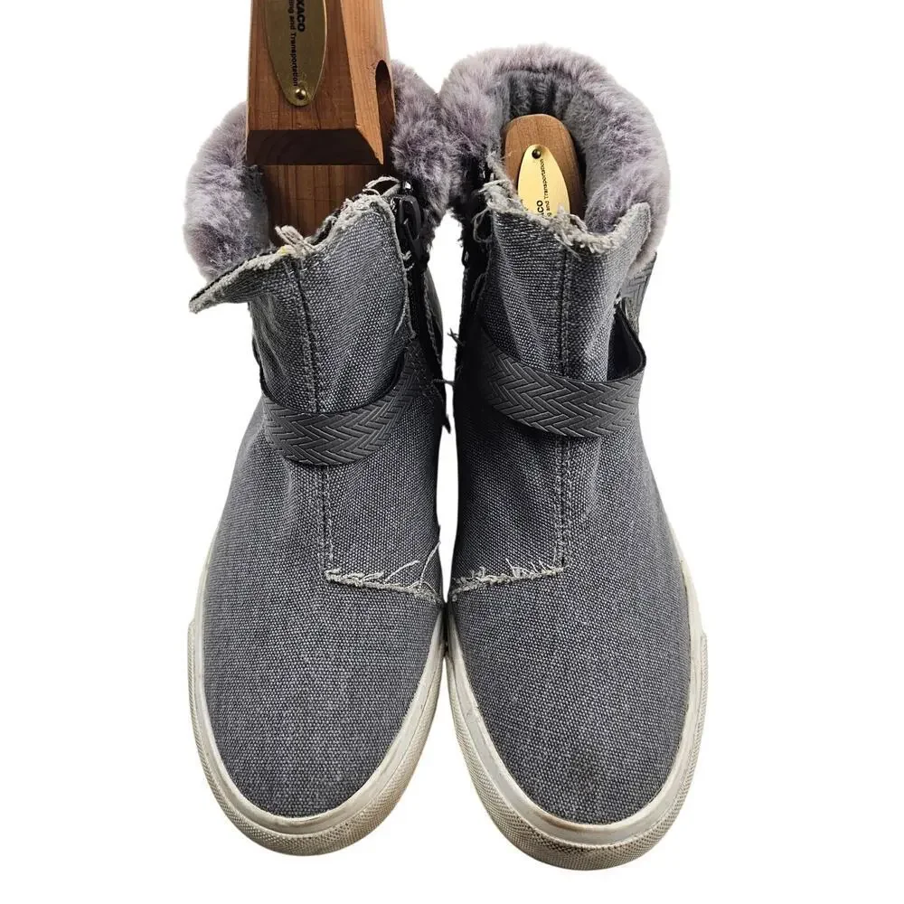 Blowfish Malibu Cotton Ankle Booties Faux Fur 8.5 grey slip on comfort shoe